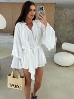 Vestido De Mujer Con Cuello V Y Volantes De Manga Larga Cierre Con Lazo Irregular Y Estilo Oficina Lady Longitud Mini - details 0