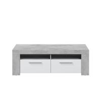 Meimon Mueble TV AMBIT con 2 puertas, 2 huecos superiores con pasacables, tiradores metálicos efecto cromo, patas y tacos ABS, acabado en Blanco Artik y Cemento, estructura en tablero melaminizado E1 de 15 mm, medidas 120x42x40 cm, soporte 40 kg - details 2