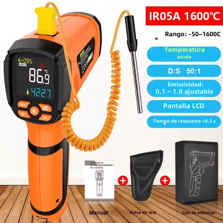 Termómetro Infrarrojo No Contacto IR05A -50°C~1600°C Con Probing De Tipo K Medidor De Alta Temperatura Láser Ajustable Emisividad - 1