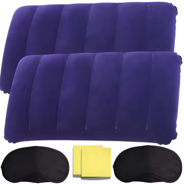 2 Kit Almohada Hinchable Playa Flocada - Cojin Inflable Camping para Cabeza Impermeable - Almohada Festivales y Playa Soporte Hinchable Viaje para Acampar - Almohadilla Senderismo Acampada Ultraligera - 1