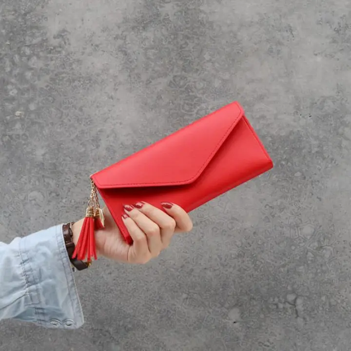 Cartera Larga De Mujer 2025 Moda En Cuero PU Suave Negro Luz Gris Rojo Con Cierre De Cremallera Sección Longitud Clutch Bolsa Moneda - 1