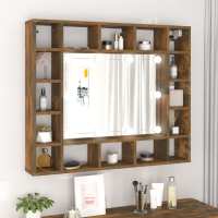 vidaXL Mueble con espejo y LED color 91x15x76,5 cm en color Roble Sonoma/Roble ahumado/Negro y más | almacenamiento funcional diseño moderno para baño dormitorio sala - details 1