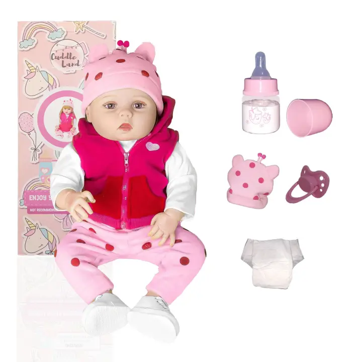 Cuddle Land® Muñeco Bebé tipo Reborn de 55cm con Ropa, Pañal, Biberon y Chupete – Juguete Tierno para Niñas y Niños a Partir de 3 Años – Extremidades Móviles y Tacto Suave para Abrazar y Jugar - 1