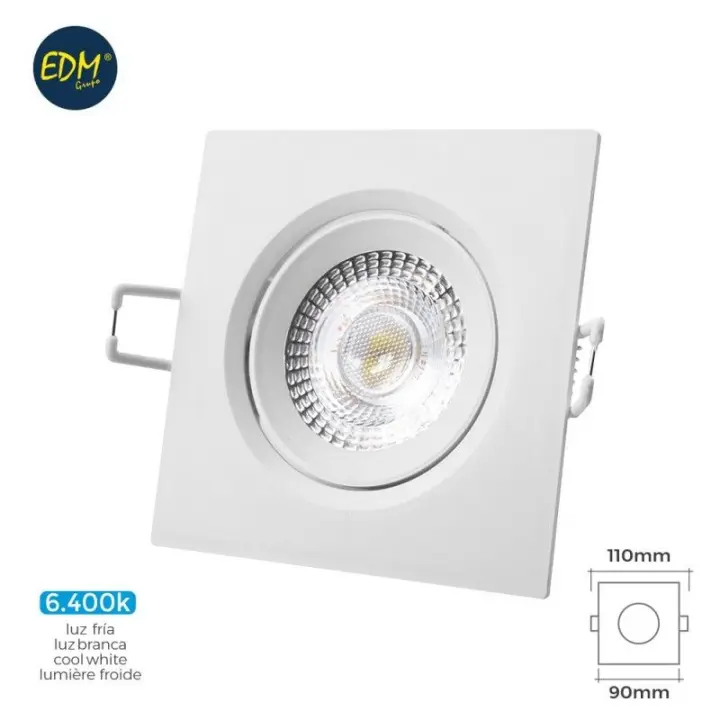 Focos Empotrables LED Edm - Aro Led Empotrable 5W 380lm 6400K Cuadrado Blanco - 1