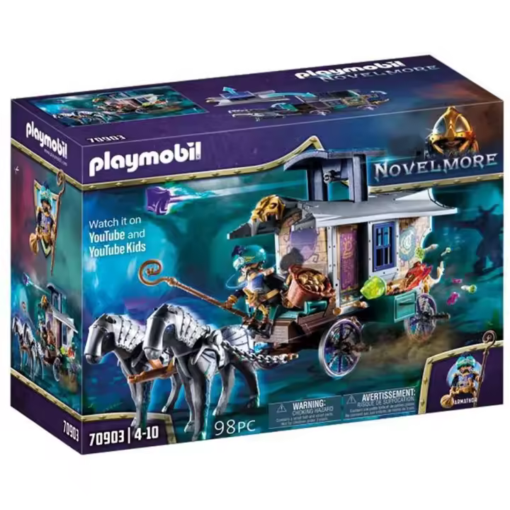 Playmobil Carruaje de Mercaderes Novelmore Violet Vale (70903) carro con caballos y figura de mago Armathor - 1