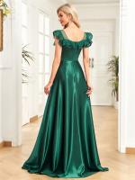 Vestido De Noche De Seda Oscuro Verde Mermaid Para Mujer Sin Mangas Cuello En V Tulle Abertura Larga Vestido De Fiesta De Prom 2025 - details 6