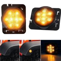 2 Pcs Luz Decorativa De Espejo Negro Con LED Amarillo Para Jeep JK JKU 2007 Accesorios De Señal De Giro Emblem Fender Luz De Marcador Lateral - details 1