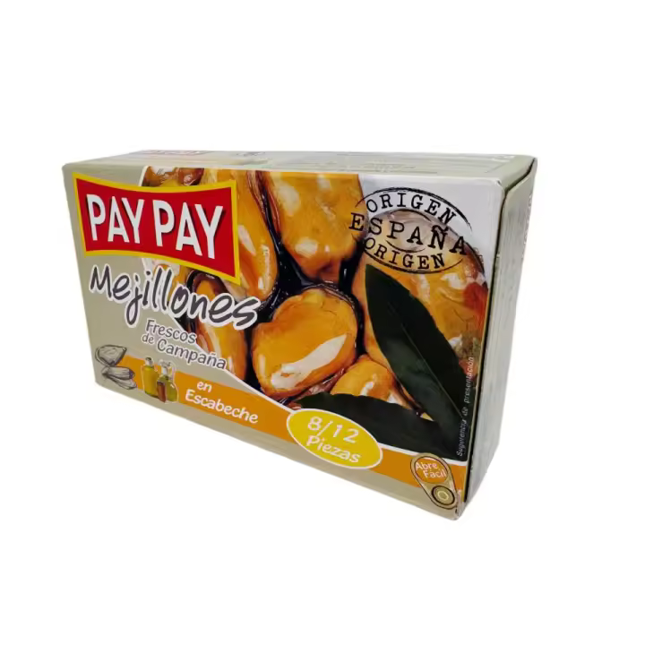 5 latas de mejillones en escabeche de las rias gallegas PayPay lata 8-12 piezas - 1