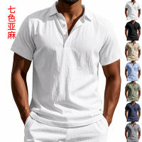 Camisa POLO de manga corta con solapa y botones, informal, de lino, transpirable, estilo británico, de verano para hombre - details 2