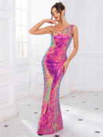 Vestido De Fiesta Romagic De Encaje Con Flor Y Lentejuelas De Hombro Solo Vestido Largo Para Mujer Sin Mangas Elástico Para Bodas Y Noches Elegantes - details 9