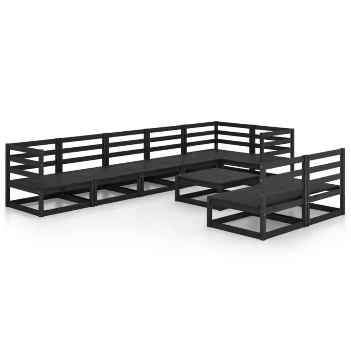 vidaXL Juego de muebles de jardín 9 piezas negro madera maciza de pino - 1