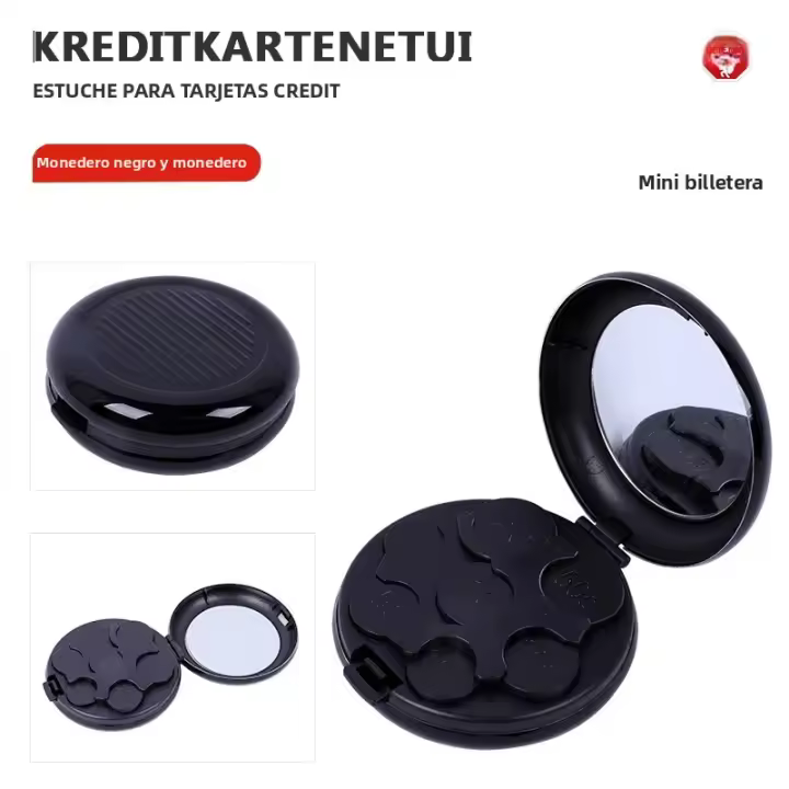 Cartera De Monedas Portátil De Aluminio Circular Mini Estuche De Almacenamiento Para Euros Con Espejo Creativo Y Moderno - 1