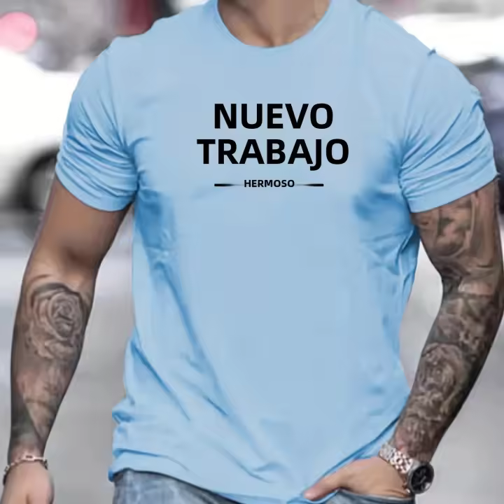 Camiseta De Algodón Puro 100% Para Hombre Estilo Casual Con Estampado De Nueva York Cuello Redondo Manga Corta Ajustada Y Oversized Para El Verano - 1