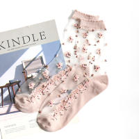 Calcetines De Encaje Transparentes Y Transpirables Para Mujer Ultra Delgados Con Bordado De Rosas De Cristal Para Verano Moda Calcetines De Algodón Y Poliéster Elásticos - details 6