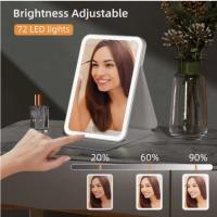 Espejo de maquillaje Creative ultrafino LED with Tapa abatible, Espejo luminoso de Belleza de estritorio, Espejo Cuadro portátil de cuero con Luz - details 3