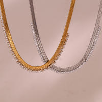 Collar De Cadena AAA De Cúbicos Circonitas E.B.belle Para Mujer Plata De Acero Inoxidable Con Capa De Oro Estilo Herringbone - details 7