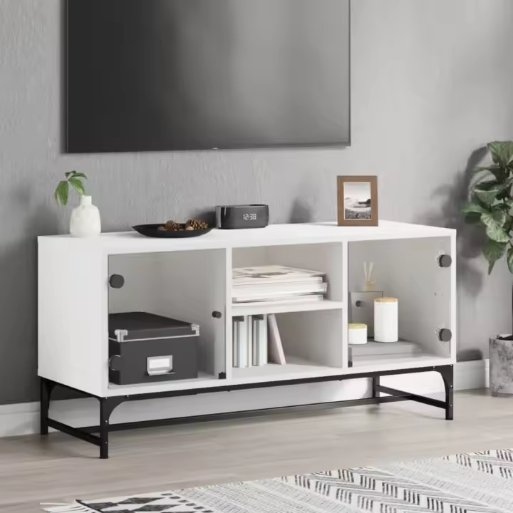 vidaXL Mueble de TV con puertas de vidrio blanco 102x37x50 cm - 1