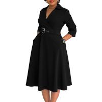 Vestido Elegante Para Oficina Para Mujer Cuello Redondo V Cintura Ajustada Pleated Midi Formal Business Work Dress OL - details 47