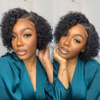 Pelucas De Cabello Humano Rizado Kinky Curly De Corte Pixie Corto Con Parte Lateral Color Natural Para Mujeres Peluca Maquinada De Tamaño Promedio - details 1