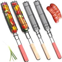 Cesta De Asado Portátil Para Kabob Con Mango De Madera Acero Inoxidable Antideslizante Para Verduras Camarones Carne Hot Dog BBQ - details 15