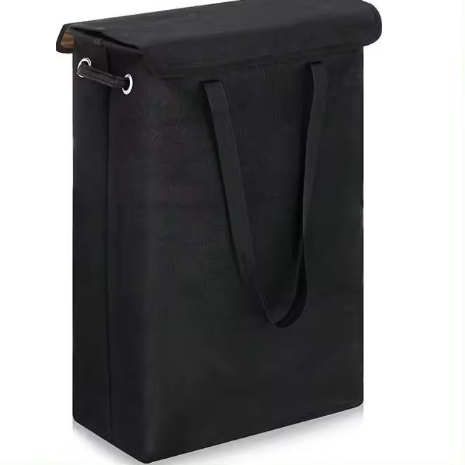 Cesta de ropa plegable Negra con tapa, 45 L, Estrecha y Alta, Con ASA, Pequeño, para baño y dormitorio. - 1