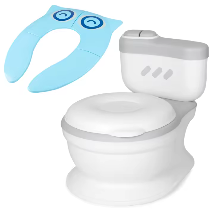 Toral Orinal Bebe 2 años Musical Acolchado con Sonido - Incluye Reductor WC Niños Plegable Azul. Perfecto como Adaptador WC Niños - Orinales Infantiles +18m Modelo Poopy - 1
