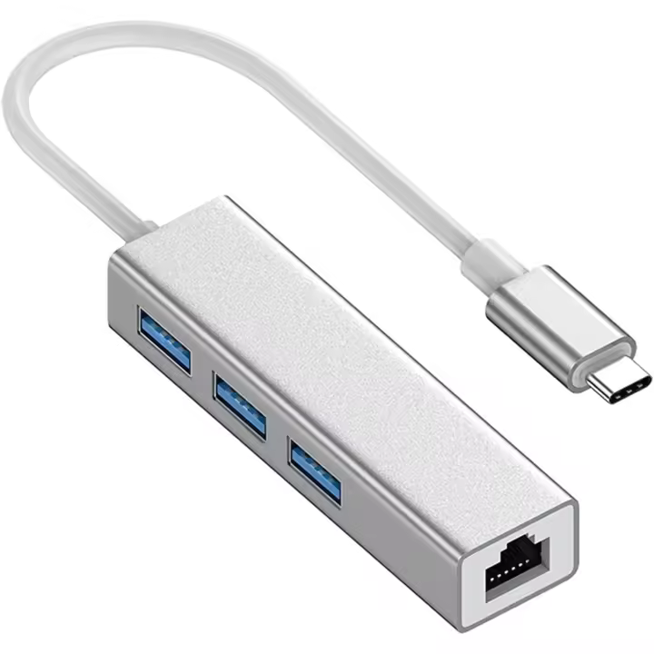 Adaptador USB C Ethernet Hub, USB C a RJ45 Gigabit Ethernet 1000Mbps  con 3 USB 3.0 Puertos, Adaptador de Red de Aluminio,  Compatible con MacBook Pro, DELL, Chromebook, Pixelbook etc - 1