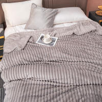 Manta De Ternura Sólida Rayada Flannel 1pc Suave Y Cálida De Poliéster Para Sofá Y Dormitorio Cubierta De Cama - details 5