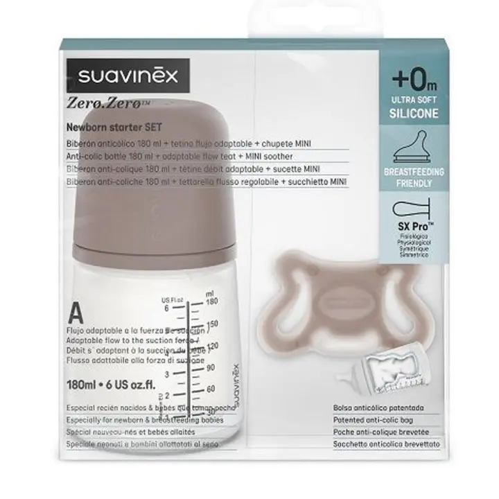 Suavinex Set De Inicio Zero Chupete -2-2 M + Bibe 180 ml Pack Caramel Deep - 1
