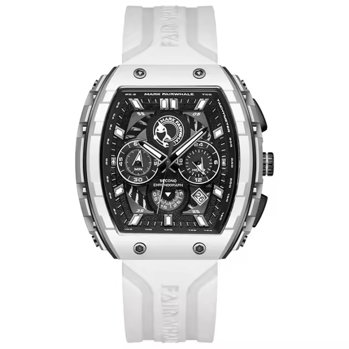 Reloj De Cuarzo Para Hombre Mark Fairwhale 5670 Diseño De Punta De Tonneau Multifuncional Impermeable Con Correa De Silicona Resina Para Deportes - 1