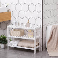 Estantería para baño, de bambú de 3 niveles, organizador múltifuncional, color blanco, 70x26x55 cm - details 4