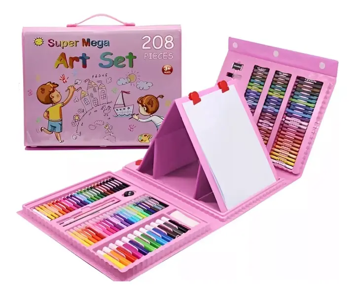 Juego de maletas para niños, caballete de arte, pintura de crayón de Color, 208 piezas - 1