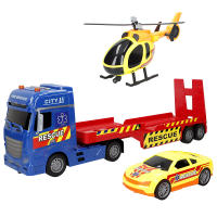 Speed & Go - Camión portavehículos de juguete, incluye coche y helicóptero, con luces y sonidos, rampa manual, sistema de fricción, escala 1:12, juego interactivo, coches para niños a partir de 3 años - details 1
