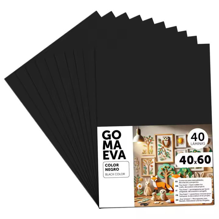 Goma Eva para Manualidades, Goma Espuma de Colores para Proyectos Creativos, Ideales para Artes y Manualidades, uso Escolar, Profesional o Artístico 40x60cm - m-office (Negro, 40 uds) - 1