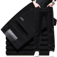 Pantalones Vaqueros Negros Puros Para Hombre Corte Recto Cómodos Elásticos Clásicos Negros Jeans De Negocios Trousers De Denim - details 1