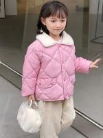 Abrigo De Piel De Conejo Con Redondel Para Niños Y Niñas Beige Grueso Y Cálido Para Invierno Con Cuello De Poliéster Ropa Casual Para Exteriores Tamaño 1-6 Años - details 3