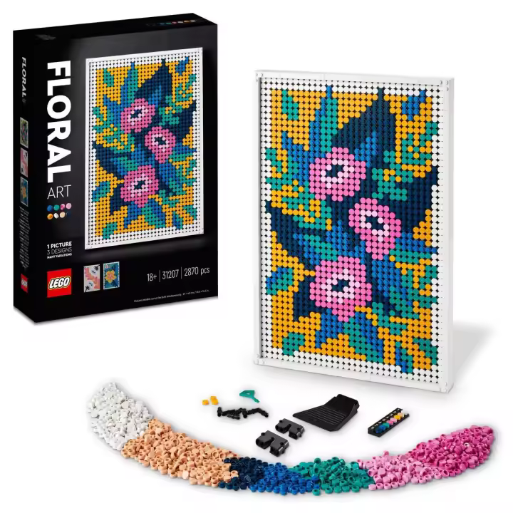 Kit de construcción LEGO Art 31207 Arte Floral; proyecto de decoración mural creativa basado en un tema floral; pasatiempo relajante, expresivo y útil para adultos (2870 piezas) - 1