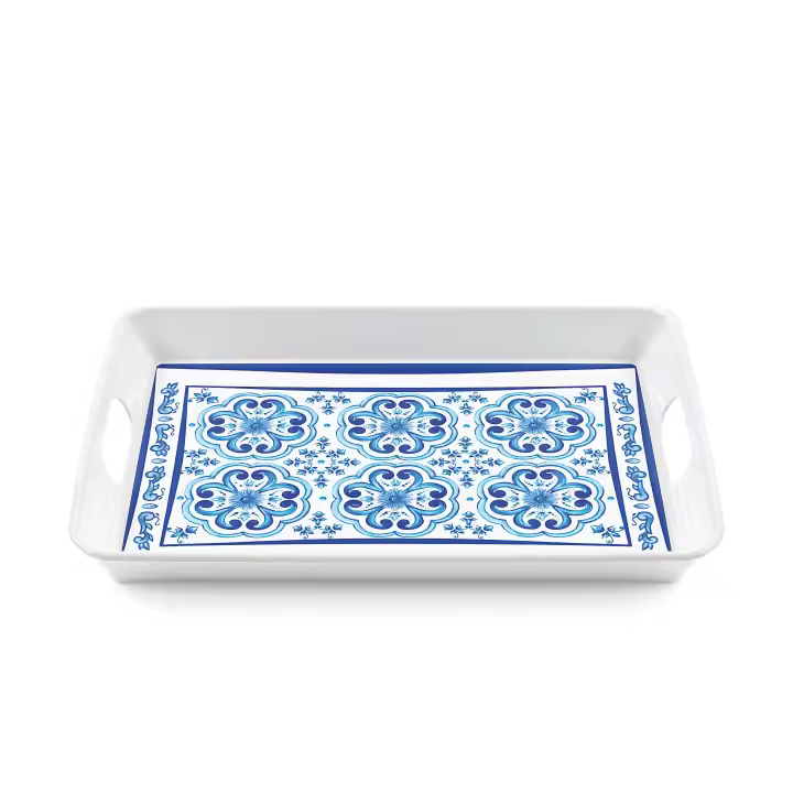 GUZZINI Bandeja Rectangular Decor Blues con Mesa de Melamina Decoración Trabajo Hecho A Mano - 1