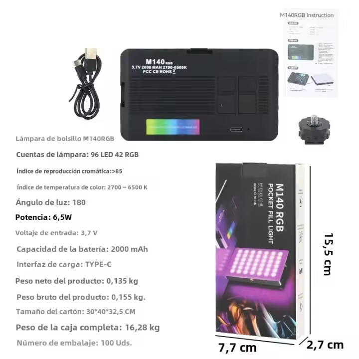 Mini Luz De Video RGB LED Recargable M140 Cámara Fotografía Fill Light Portátil Para Teléfono Móvil Selfie Transmisión En Vivo - 1