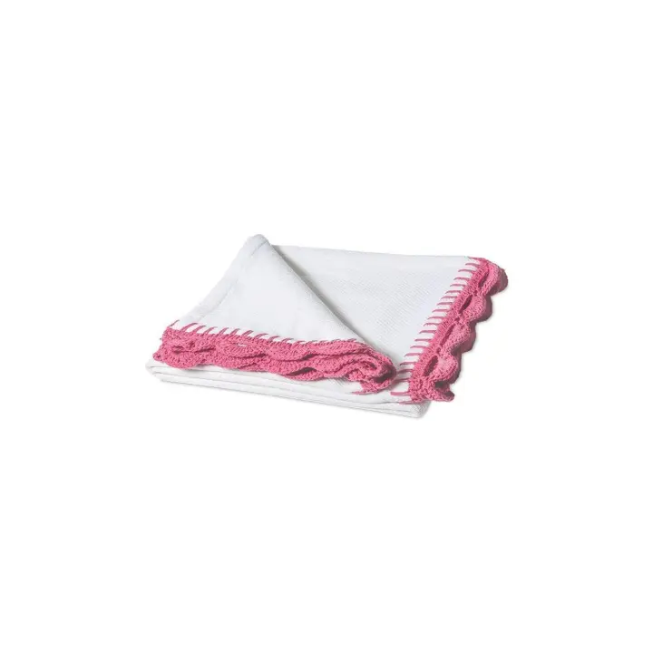 Manterol Outlet - Manta plaid de algodón blanco y rosa  para sofá o pie de cama. Tacto suave, perfecta para entretiempo. - 1