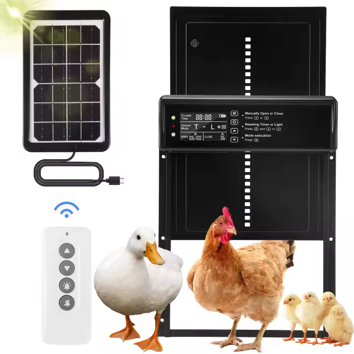 Puerta Automática Para Pajareras Solar Con Pantalla LCD Sensor De Luz Timer Control Remoto Anti Pinza Impermeable Para Pollos - 1