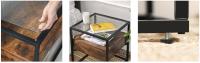 VASAGLE Mesa Auxiliar de Estilo Industrial, Mesa de Consola de Cristal Templado con Cajón y Repisa Rústica, Mesita de Noche, Decoración en el Salón, Marco de Acero, Marrón Rústico y Negro - details 2
