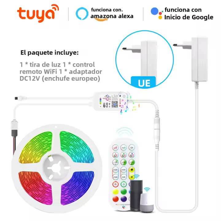 Tira De Luz LED RGB Decorativa 5M-20M Control Remoto Wifi App Voz Musica 12v 5050 18LEDs/m Juego Dormitorio Ambiente Para Tuya Alexa - 1