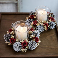 1Pc Guirnalda De Navidad Con Pino Y Vela Anillo De Flores Artificiales Decoración Para Mesa De Fiesta En Casa - details 1