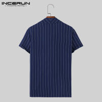 Camisa De Verano Para Hombre INCERUN Moda Corta Cuello V Casual Striped Top Para Calle Ropa Unisex Botones Talla S-5XL - details 7