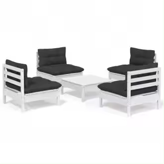 VIDAXL 3096035 juego de sofás y mesa para exteriores de pino blanco con cojines gris antracita - 1