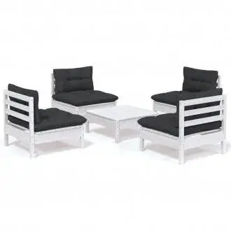 VIDAXL 3096035 juego de sofás y mesa para exteriores de pino blanco con cojines gris antracita - 1