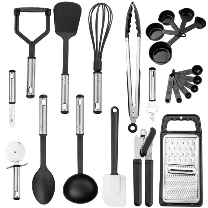 Juego de utensilios de cocina de silicona, 23 piezas, batidor de Huevos de Nailon, Pinza Para Pan, espátula antiadherente, Tuchara, forceps para comida de barbacoa - 1