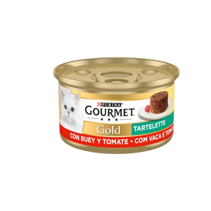 Gourmet Gold Tartelette Buey y Tomate. Pack 24 latas - Comida húmeda para gatos de sabor buey y tomate - 1