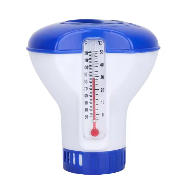 Dispensador automático de piscina, píldora, Taza, accesorio de piscina with termómetro, dispensador de 5 - 1
